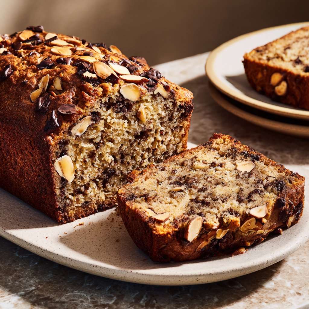 Bananenbrot mit Zartbitterschokolade und Mandeln