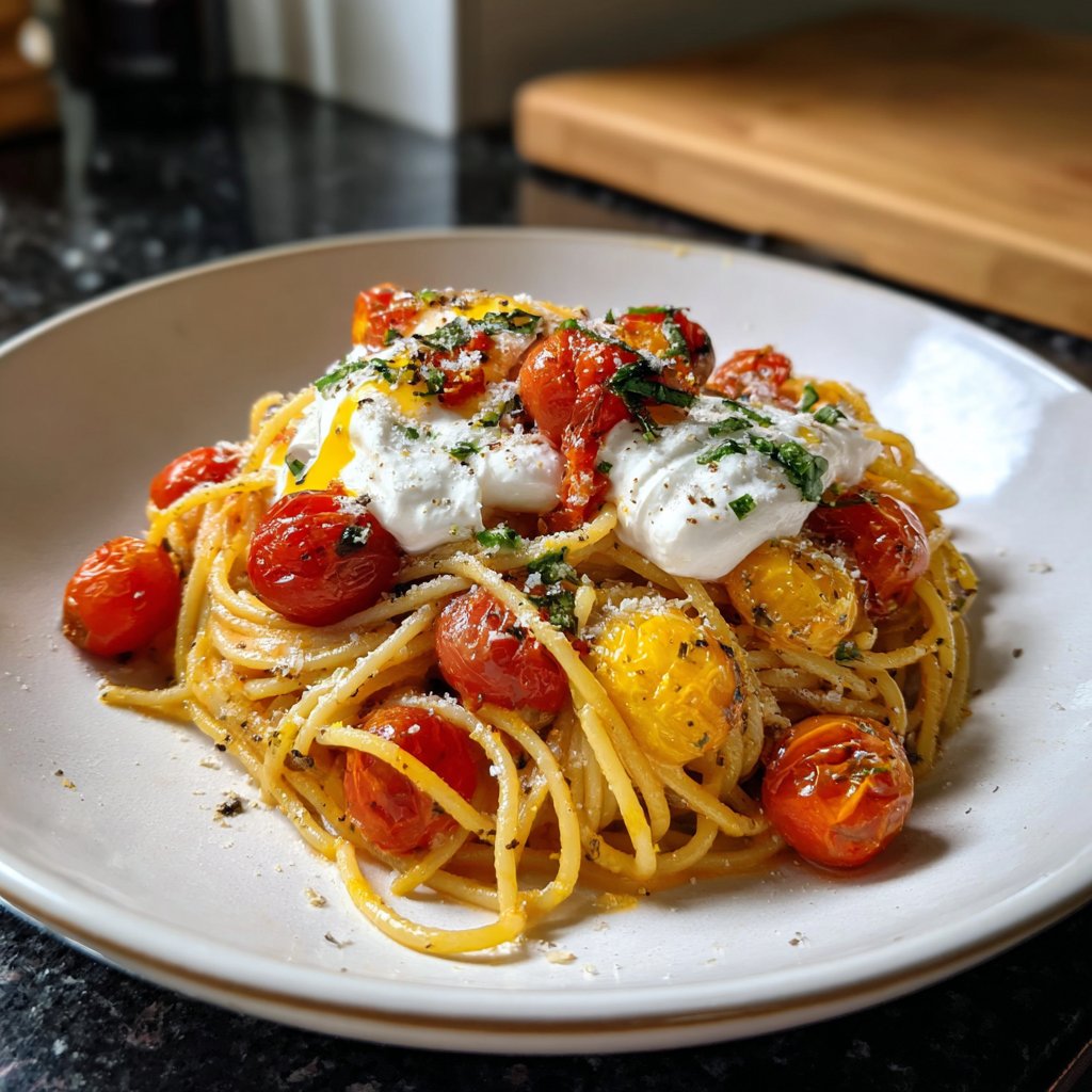 Spaghetti mit Tomaten und Burrata