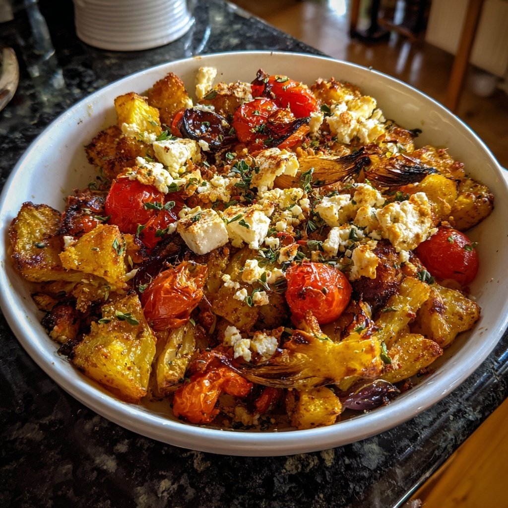 Abendessen mit Ofengemüse und Feta